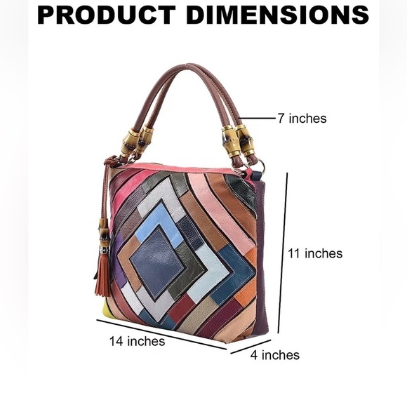 NWT CHAOS By Elsie Multi Color Solid Genuine Leather Rhombus Pattern Tote Bag - Picture 3 of 13